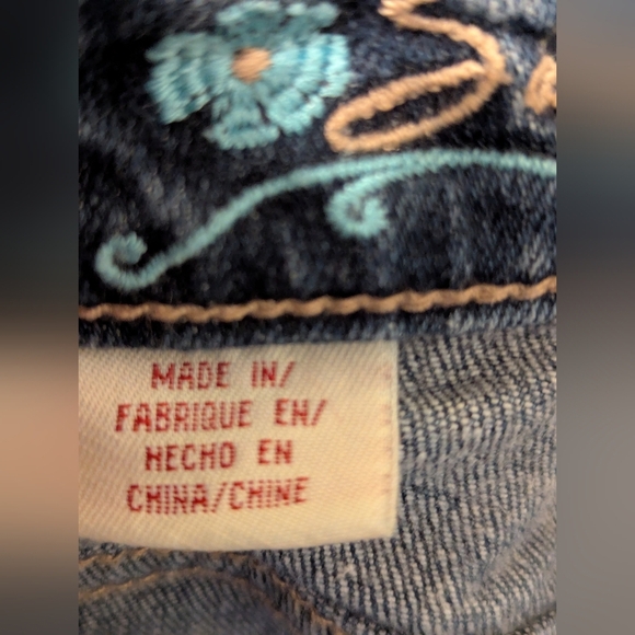 Y2K Santana Embroidered Flower Straight Leg Blue Jeans Size 28 - Picture 11 of 13